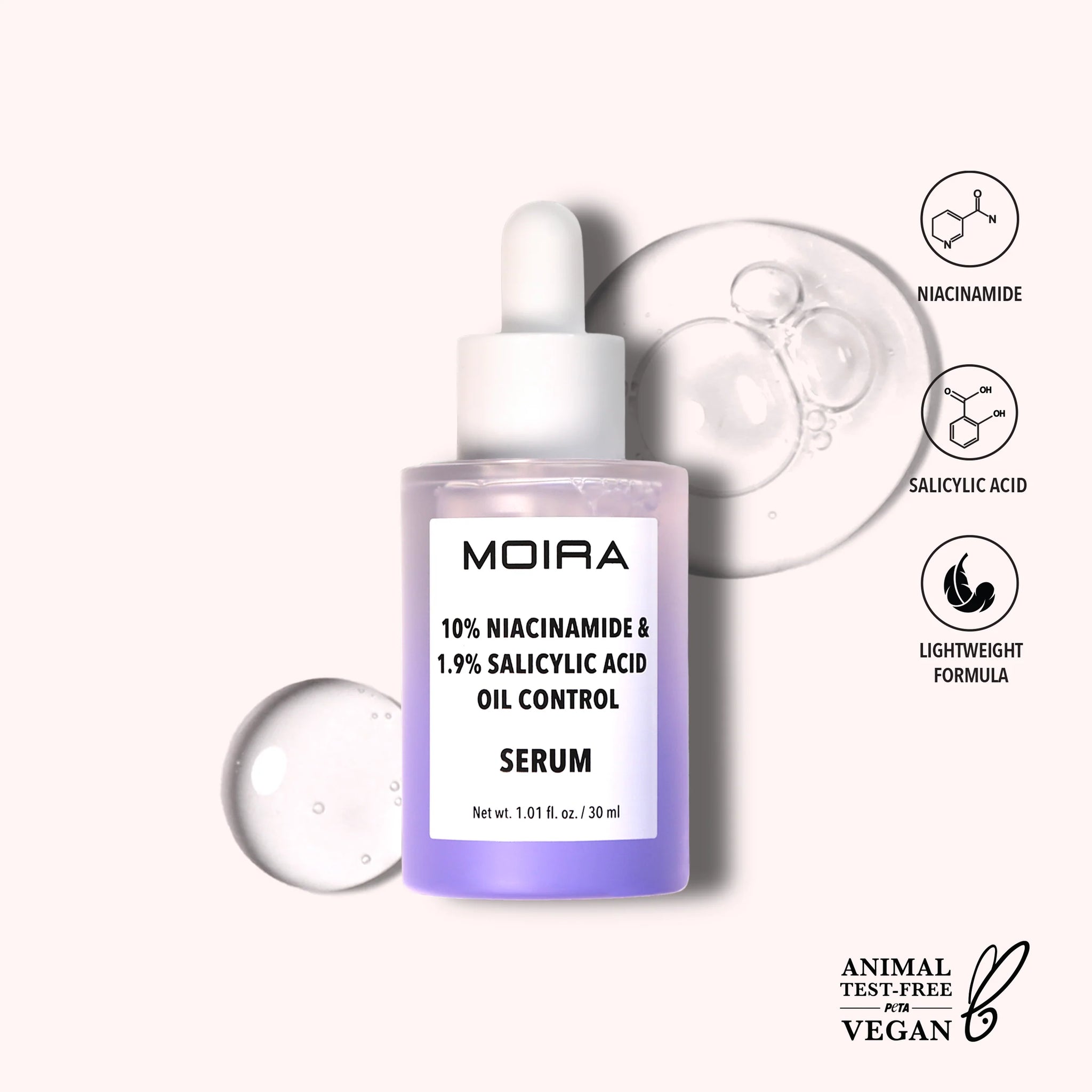 Sérum visage contrôle de sébum niacinamide et acide salicylique de MOIRA